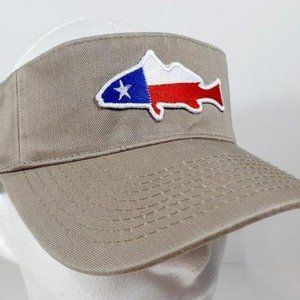 Texas Flag Redfish Embroidered Patch Visor Hat Beige Fishing Outdoors Pride
